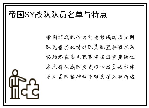 帝国SY战队队员名单与特点