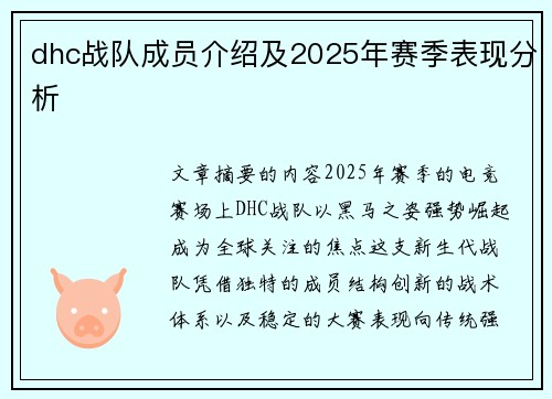 dhc战队成员介绍及2025年赛季表现分析